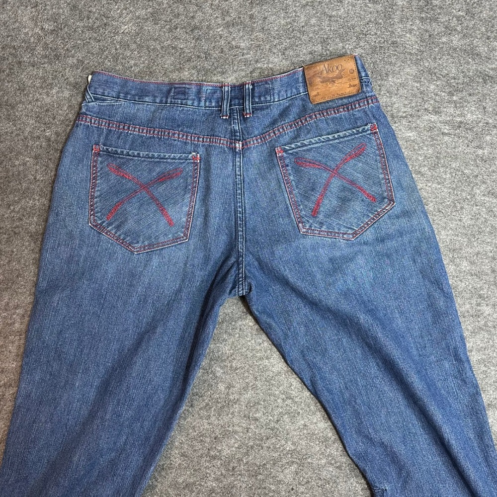 AKOO‎ Jeans Men's Size 42 Blue Denim Straight Leg RARE with Red Stitching